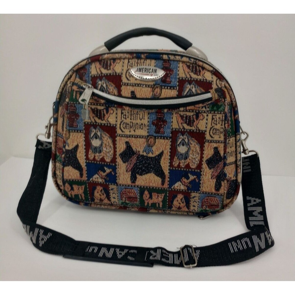 Vintage Scottish Terrier Tapestry Travel Carry On Crossbody Bag Case w Lock/Key